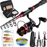 Ghosthorn Fishing Rod and Reel Combo Collapsible Fishing Pole Telescopic Fishing Rod Combo Travel Portable Fishing Set Carbon Fiber with Carrier Bag for Saltwater Freshwater