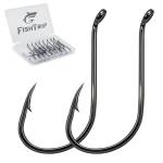 FishTrip 50/100 Pack Octopus Fishing Hooks - Offset Beak Circle Hooks for Fish Hooks Saltwater & Freshwater, Live Bait Fish Hook Black for Rigs Catfish, Bass Tuna, Walleye, Trout