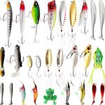 Funzhan 27Pcs Fishing Lures Kit, Hard and Soft Bait Set for Bass Trout Pike, Deep Diving Crankbaits with Premium Gift Box, Freshwater and Saltwater Fishing Tackle Gear for Men Dad Husband