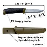 Morakniv Companion Fixed Blade Outdoor Knife with Stainless Steel Blade, 4.1-Inch, Military Green