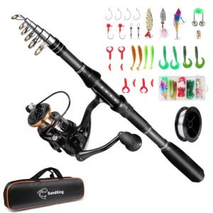 Ehowdin Fishing Pole Kit Ambidextrous 5.91FT/1.8M, Carbon Fiber Telescopic Fishing Rod Reel Combo with Spinning Reel, Line, Bionic Bait, Hooks and Carrier Bag for Adult Teens Beginners(1Pack 5.91ft)