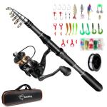 Ehowdin Fishing Pole Kit Ambidextrous 5.91FT/1.8M, Carbon Fiber Telescopic Fishing Rod Reel Combo with Spinning Reel, Line, Bionic Bait, Hooks and Carrier Bag for Adult Teens Beginners(1Pack 5.91ft)