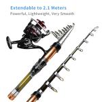 Upgraded Fishing Pole Kit, Carbon Fiber Telescopic Fishing Rod and Reel Combo with Spinning Reel, Line, Bionic Bait, Hooks and Carrier Bag, Fishing Gear Set for Beginner Adults (Golden 6.89FT/2.1M)