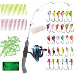 Generic 122Pcs Ice Fishing Rod Reel Combo, 24" Medium Light Ice Fishing Rod Kit with Ice Fishing Jigs, Lures for Trout, Walleye, Perch, Panfish Bluegill Crappie