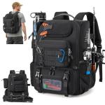 RAINSMORE 40L Fishing Backpack with Rod Holders & Cooler Compartment Water-Resistant Fishing Tackle Backpack with Rain Cover, Fits 4 x 3600 Boxes, Outdoor Gear Pack for Fishing & Camping