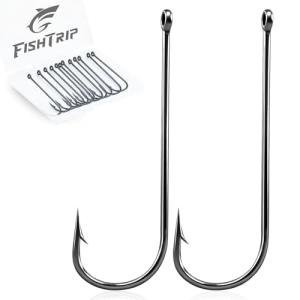 FishTrip 100 Pack Aberdeen Fishing Hooks Freshwater, Long Shank Light Wire Worm Hooks - Live Bait Hooks for Sunfish Bass Trout Crappie Bream Panfish Bluegill Size 10