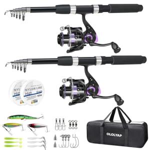 OLOLYAP Fishing Pole Combo 2PCS Telescopic Fishing Rod and Aluminum Reel Combos with Carrier Bag Sea Saltwater Freshwater Fishing Rod Reel Kits
