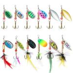KINGFOREST 12pcs Fishing Lures Spinnerbait for Bass Trout Salmon Walleye Hard Metal Spinner Baits Kit with Tackle Box