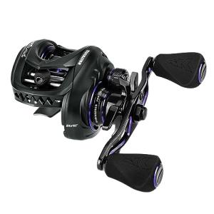 KastKing MegaJaws Elite Baitcasting Reels, 7.2:1 Gear Ratio, Left Handed, Black Violet, Shallow Spool, No Flipping Switch