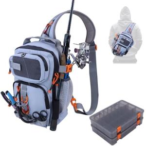 VKVXCLON Fishing Backpack Tackle Storage Bag with 2 Tackle Boxes,Lightweight Outdoor Water-Resistant Fishing Shoulder Bag with Rod Holder-Store Fishing Gear for Fishing(Grey)