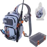 VKVXCLON Fishing Backpack Tackle Storage Bag with 2 Tackle Boxes,Lightweight Outdoor Water-Resistant Fishing Shoulder Bag with Rod Holder-Store Fishing Gear for Fishing(Grey)