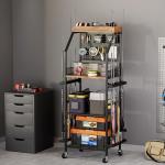 4-Tier Fishing Rod Rack Holder with Pegboard & Locking Wheels - Heavy Duty Mobile Storage Cart Organizes up to 12 Rods, Tackle Box, Reels & Gear for Garage