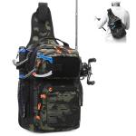 HUNTVP Fishing Sling Bag Lightweight Tackle Bag Small Fishing Backpack Tactical Shoulder Sling Bags with Rod Holder, Storge Gear and Equipment, Gifts for Men (Camo)