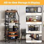 4-Tier Fishing Rod Rack Holder with Pegboard & Locking Wheels - Heavy Duty Mobile Storage Cart Organizes up to 12 Rods, Tackle Box, Reels & Gear for Garage