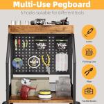 4-Tier Fishing Rod Rack Holder with Pegboard & Locking Wheels - Heavy Duty Mobile Storage Cart Organizes up to 12 Rods, Tackle Box, Reels & Gear for Garage