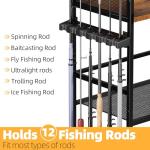 4-Tier Fishing Rod Rack Holder with Pegboard & Locking Wheels - Heavy Duty Mobile Storage Cart Organizes up to 12 Rods, Tackle Box, Reels & Gear for Garage