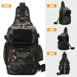 HUNTVP Fishing Sling Bag Lightweight Tackle Bag Small Fishing Backpack Tactical Shoulder Sling Bags with Rod Holder, Storge Gear and Equipment, Gifts for Men (Camo)