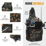HUNTVP Fishing Sling Bag Lightweight Tackle Bag Small Fishing Backpack Tactical Shoulder Sling Bags with Rod Holder, Storge Gear and Equipment, Gifts for Men (Camo)