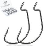 FishTrip 50pcs EWG Hooks for Bass Fishing Hooks, Extra Wide Gap Offset Worm Hook Texas Rig Fish Hooks for Bass Trout Freshwater Saltwater 4/0