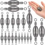 Seenelling 20 Pcs Brass Fishing Sinker Swivel Fishing Weights Saltwater Bullet Sinkers Drop Shot Weight Egg Sinkers with Swivel Rolling Removable Freshwater (1/2oz, 1/4oz,1/8oz,1/25oz)
