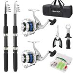 OLOLYAP Fishing Pole Combo Set 6.9ft 2PCS Telescopic Fishing Rod and Reel Combo with Fishing Pliers and Lip Gripper Collapsible Fishing Rod and Reel Kits for Bass