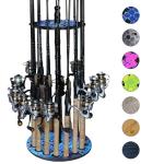 Rush Creek Creations | Round Spinning Fishing Rod Holder for 16 Freshwater Fishing Poles, Fishing Gear, and Fishing Accessories | Fishing Rod Rack with 16 Fishing Rod Clips for Garage Organization