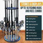 Rush Creek Creations | Round Spinning Fishing Rod Holder for 16 Freshwater Fishing Poles, Fishing Gear, and Fishing Accessories | Fishing Rod Rack with 16 Fishing Rod Clips for Garage Organization