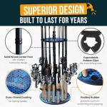 Rush Creek Creations | Round Spinning Fishing Rod Holder for 16 Freshwater Fishing Poles, Fishing Gear, and Fishing Accessories | Fishing Rod Rack with 16 Fishing Rod Clips for Garage Organization