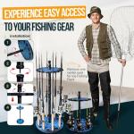Rush Creek Creations | Round Spinning Fishing Rod Holder for 16 Freshwater Fishing Poles, Fishing Gear, and Fishing Accessories | Fishing Rod Rack with 16 Fishing Rod Clips for Garage Organization