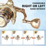 Fishdrops Fishing Reels Lightweight Spinning Reel, 15.5 LBs Max Drag, 5.1:1/5.5:1 High Speed Ultra Smooth Powerful with CNC Aluminum Spool Spinning Reels Freshwater(Black/Gold)