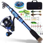 Sougayilang Fishing Rod and Reel Combos - Carbon Fiber Telescopic Fishing Pole - Spinning Reel 12 +1 BB with Carrying Case for Saltwater and Freshwater Fishing Gear Kit(Blue 6.89ft-3000)