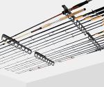 Ahomiwow Ceiling Fishing Rod Holder Pole Vertically Horizontally Rack Overhead Storage Hooks Hanger Keeper Metal Organizer Display Wall Mounted Stores Holds up to 16 Rods Racks for Garage Basement