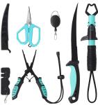 MD MADOATS 6pc Fishing Tool Set, Professional ​Freshwater​ Fishing Gear, Fishing Pliers, Fillet Knife, Fishing Scissors, Fish Lip Gripper, Sharpener, Tool Retractor