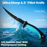 MD MADOATS 6pc Fishing Tool Set, Professional ​Freshwater​ Fishing Gear, Fishing Pliers, Fillet Knife, Fishing Scissors, Fish Lip Gripper, Sharpener, Tool Retractor