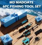 MD MADOATS 6pc Fishing Tool Set, Professional ​Freshwater​ Fishing Gear, Fishing Pliers, Fillet Knife, Fishing Scissors, Fish Lip Gripper, Sharpener, Tool Retractor