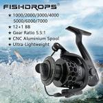 Fishdrops Spinning Fishing Reels 12+1BB Ultra Lightweight Carved Aluminum Spool Reels Affordable Smooth Spinning Reel
