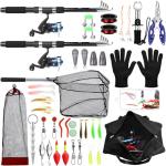 MiniInflat Telescopic Fishing Rod and Reel Combo, 6.89ft 2pcs Collapsible Rod with Plier Lip Gripper Lures Carrier Bag Pre-Loaded Spinning Reel Saltwater Freshwater Fishing Pole Kit(Black)