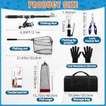 MiniInflat Telescopic Fishing Rod and Reel Combo, 6.89ft 2pcs Collapsible Rod with Plier Lip Gripper Lures Carrier Bag Pre-Loaded Spinning Reel Saltwater Freshwater Fishing Pole Kit(Black)