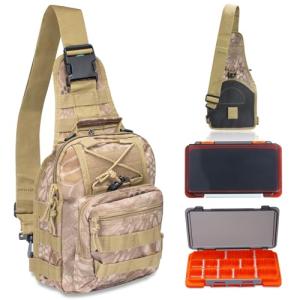 CWSDXM Waterproof Fishing Backpack with 2 Tackle Boxes, 2-Way Carry Design & Durable Material,Black, Khaki, Camo (Khaki with Two Tackle Boxes)