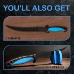 Rhinoreto Fillet Knife for Fish - Razor Sharp G4116 German Stainless Steel Blade, 5 Inch Professional Filleting & Boning Knife with Non-Slip Handle, Protective Sheath & Sharpener