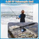 MiniInflat Telescopic Fishing Rod and Reel Combo, 6.89ft 2pcs Collapsible Rod with Plier Lip Gripper Lures Carrier Bag Pre-Loaded Spinning Reel Saltwater Freshwater Fishing Pole Kit(Black)