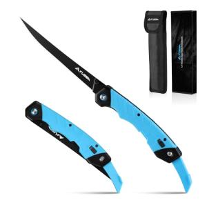 FLISSA 6.5" Folding Fillet Knife with Sheath, Fishing Knife, Razor Sharp & flexible Blade, Non-Slip Foldable Grips, Great for Fish Cleaning, Filleting, Deboning, Slicing