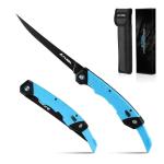 FLISSA 6.5" Folding Fillet Knife with Sheath, Fishing Knife, Razor Sharp & flexible Blade, Non-Slip Foldable Grips, Great for Fish Cleaning, Filleting, Deboning, Slicing