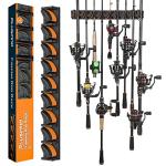 PLUSINNO V9 Vertical Fishing Rod Holders, Wall Mounted Fishing Pole Holders, Fishing Rod Rack Holds Up to 9 Rods or Combos, Fishing Rod Holders for Garage,Fishing Gear and fishing Gifts for Men