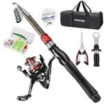 OLOLYAP Fishing Pole Combo Set 6.9ft Telescopic Fishing Rod and Reel Combo with Fishing Pliers and Lip Gripper Collapsible Fishing Rod and Reel Kits for Bass Sea Saltwater Freshwater