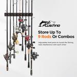 PLUSINNO V9 Vertical Fishing Rod Holders, Wall Mounted Fishing Pole Holders, Fishing Rod Rack Holds Up to 9 Rods or Combos, Fishing Rod Holders for Garage,Fishing Gear and fishing Gifts for Men