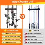PLUSINNO V9 Vertical Fishing Rod Holders, Wall Mounted Fishing Pole Holders, Fishing Rod Rack Holds Up to 9 Rods or Combos, Fishing Rod Holders for Garage,Fishing Gear and fishing Gifts for Men