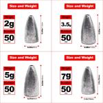 FREGITO 50pcs Fishing Weight Sinkers, Lead Worm Weights Fishing Sinkers for Bass Fishing Texas Rigs(3.5g)