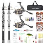 LEOFISHING 2Pcs Telespoic Fishing Rod and Reel Combos Collapsible Fishing Pole with Spinning Reel and Necessary Lure Accessories Portable Carrier Bag for Saltwater Freshwater (2Pcs, 210cm/6.89ft)