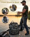 MATEIN Pro Fishing Backpack with 4 Tackle Boxes & Rod Holders, Water Resistant Tackle Backpack 3600 with Knife and Gripper Side Storage & Cooler Compartment, Fishing Gifts for Men, Camo